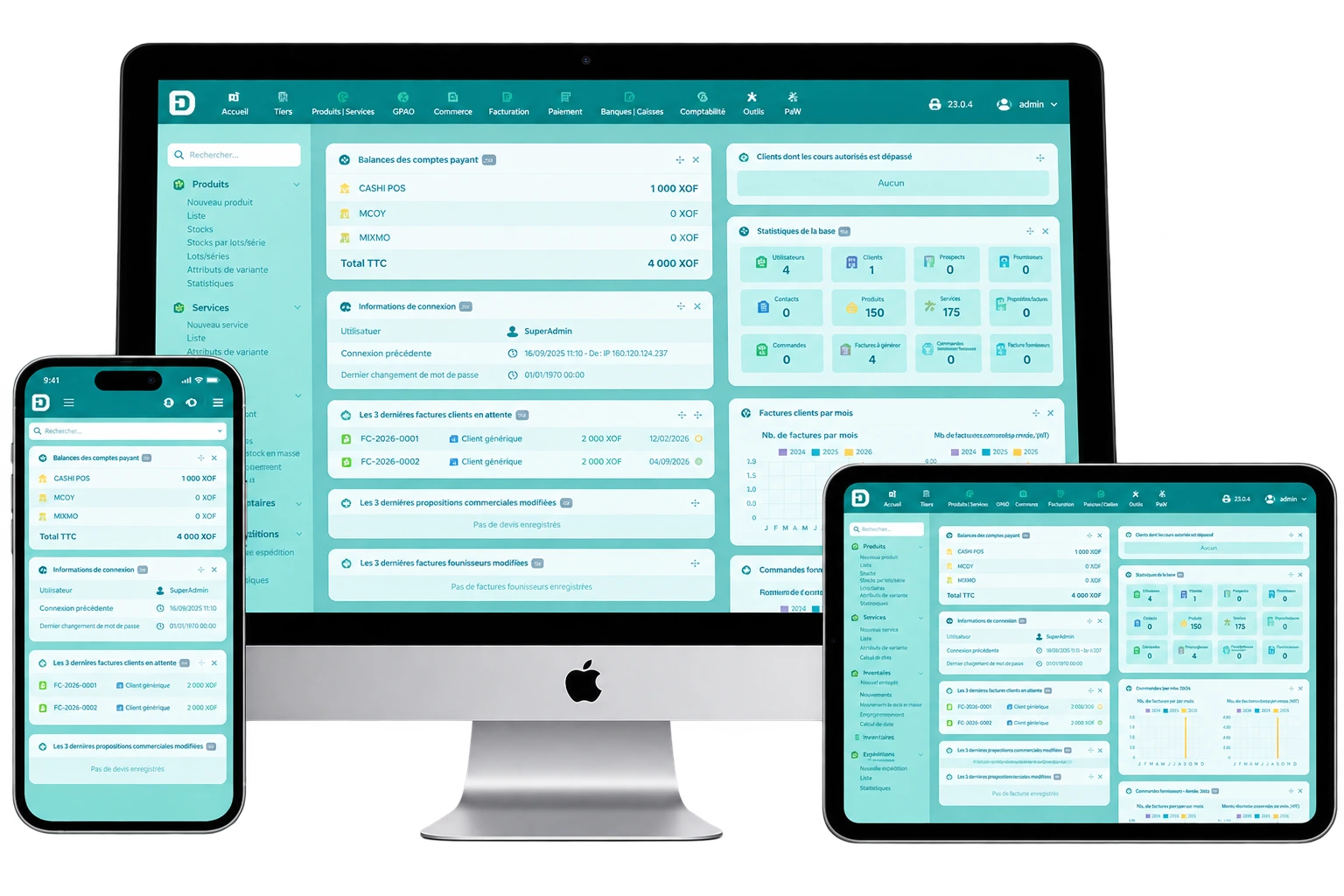 Aperçu d'une solution de gestion SOLUTCLOUD sur ordinateur